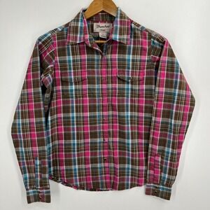 Wrangler Western Shirt Women's S Multicolor Plaid Print‎ Pearl Snap Cowgirl